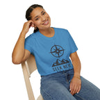 "Seek New Trails" Compass Over Mountains T-Shirt
