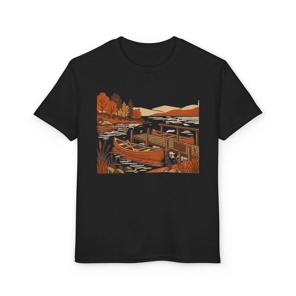 Youth T-Shirt — Autumn Lakeside Dock & Canoe Kids Tee