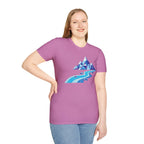 Mountain River T-Shirt — Geometric Blue Peaks & Flowing River