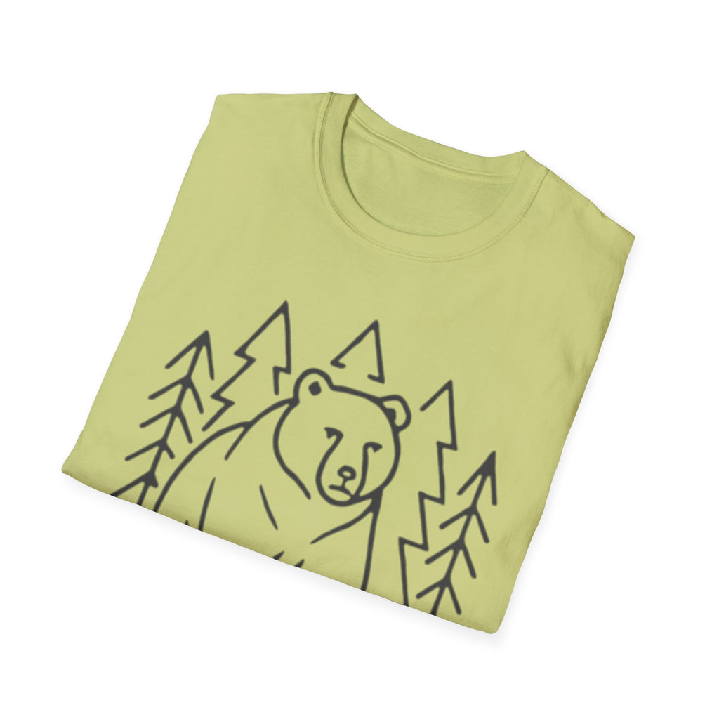 Bear & Pines T-Shirt — Minimal Line Drawing Woodland Tee