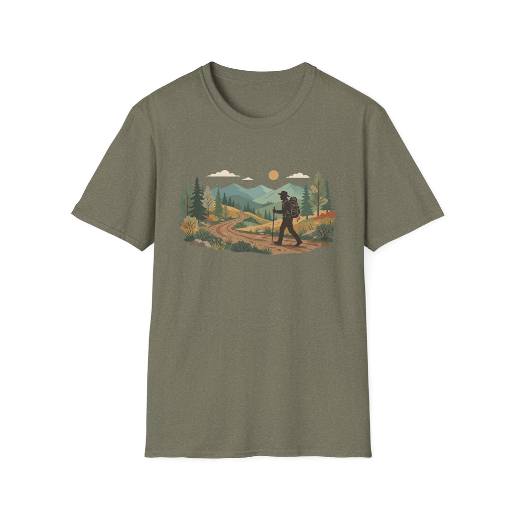 Hiker Mountain Sunset T-Shirt — Scenic Trail Adventure Tee