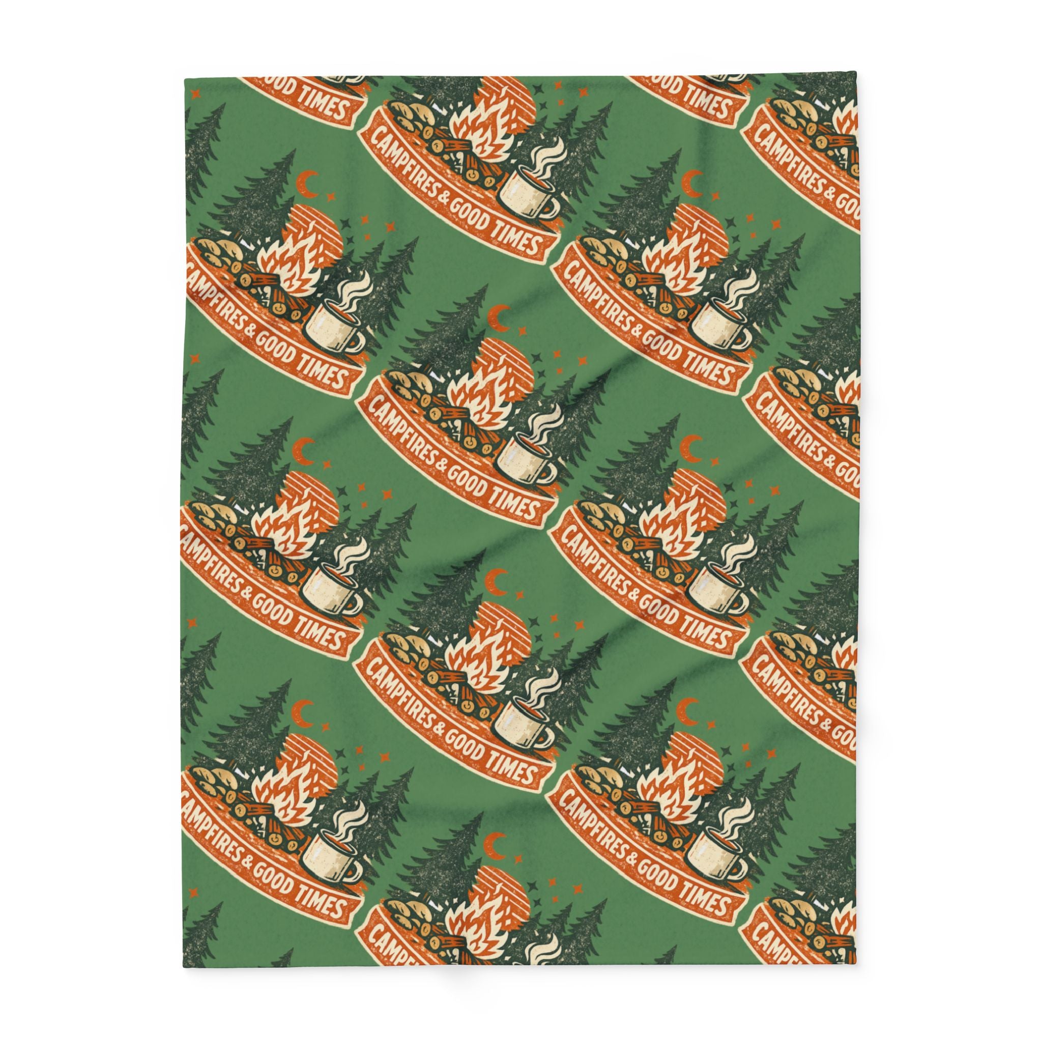 Campfire Cozy Fleece Blanket – 'Campfires & Good Times' Retro Outdoor Throw