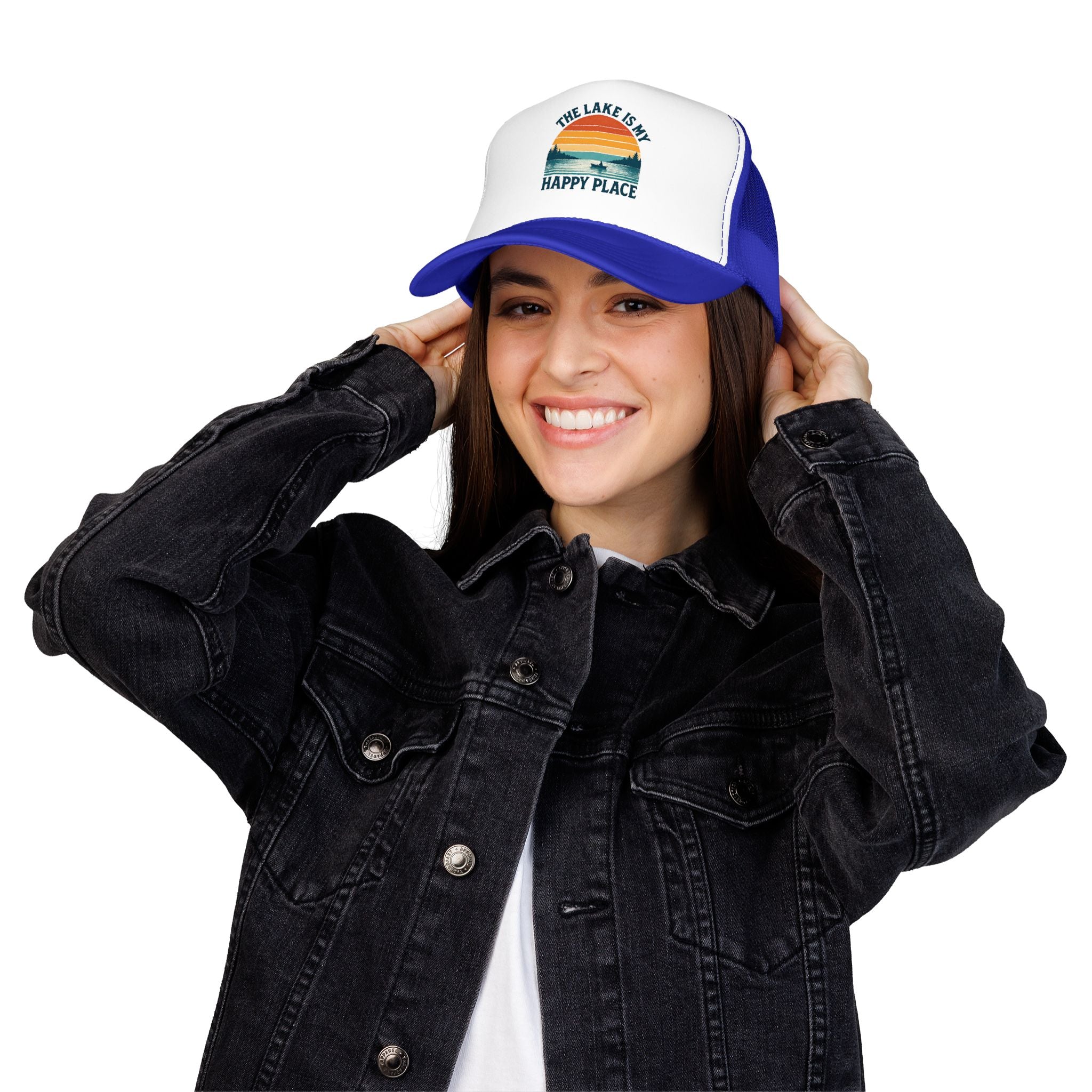 Lake Is My Happy Place Trucker Hat — Vintage Sunset Fishing Foam Cap