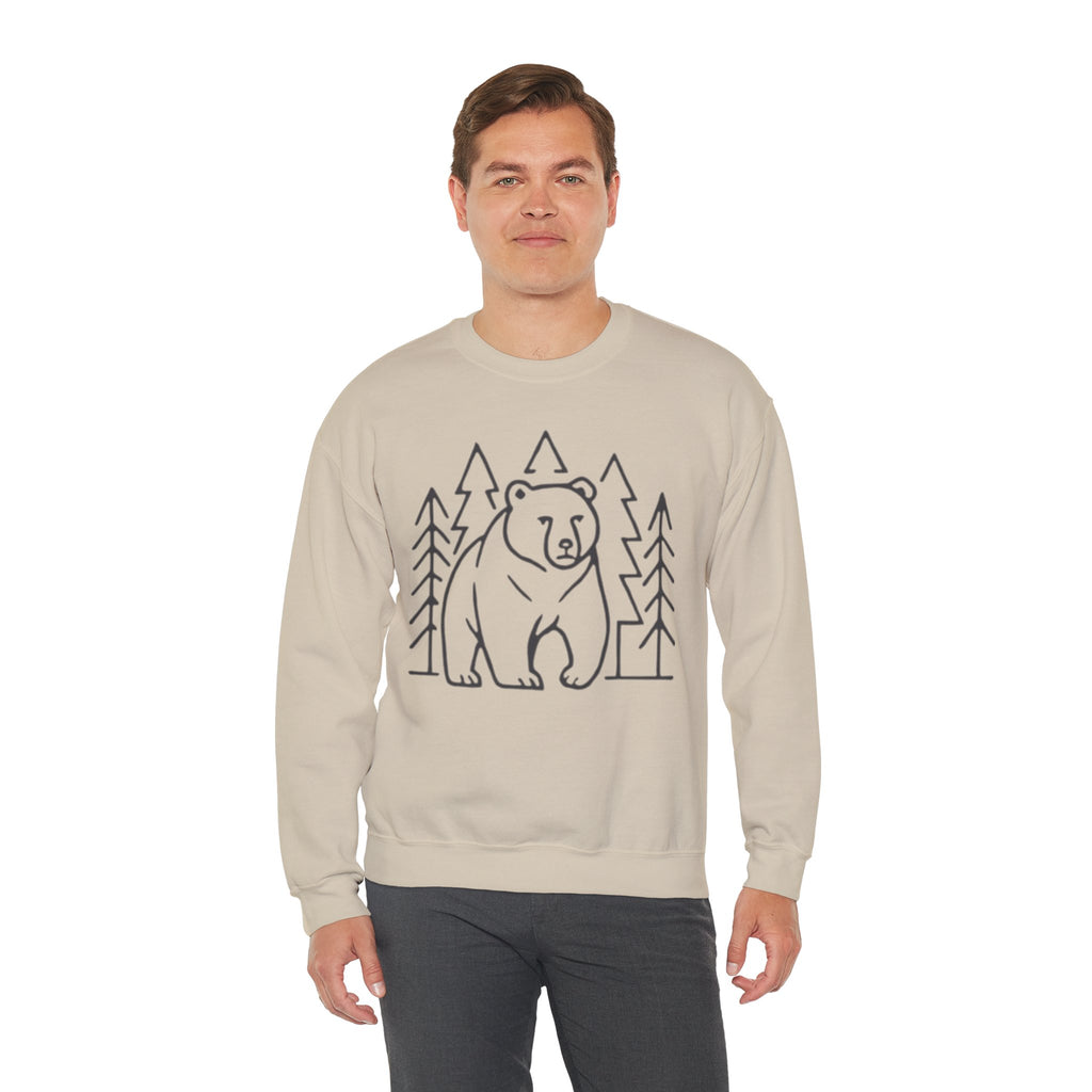 Bear Pine Forest Graphic Outline Crewneck Sweatshirt
