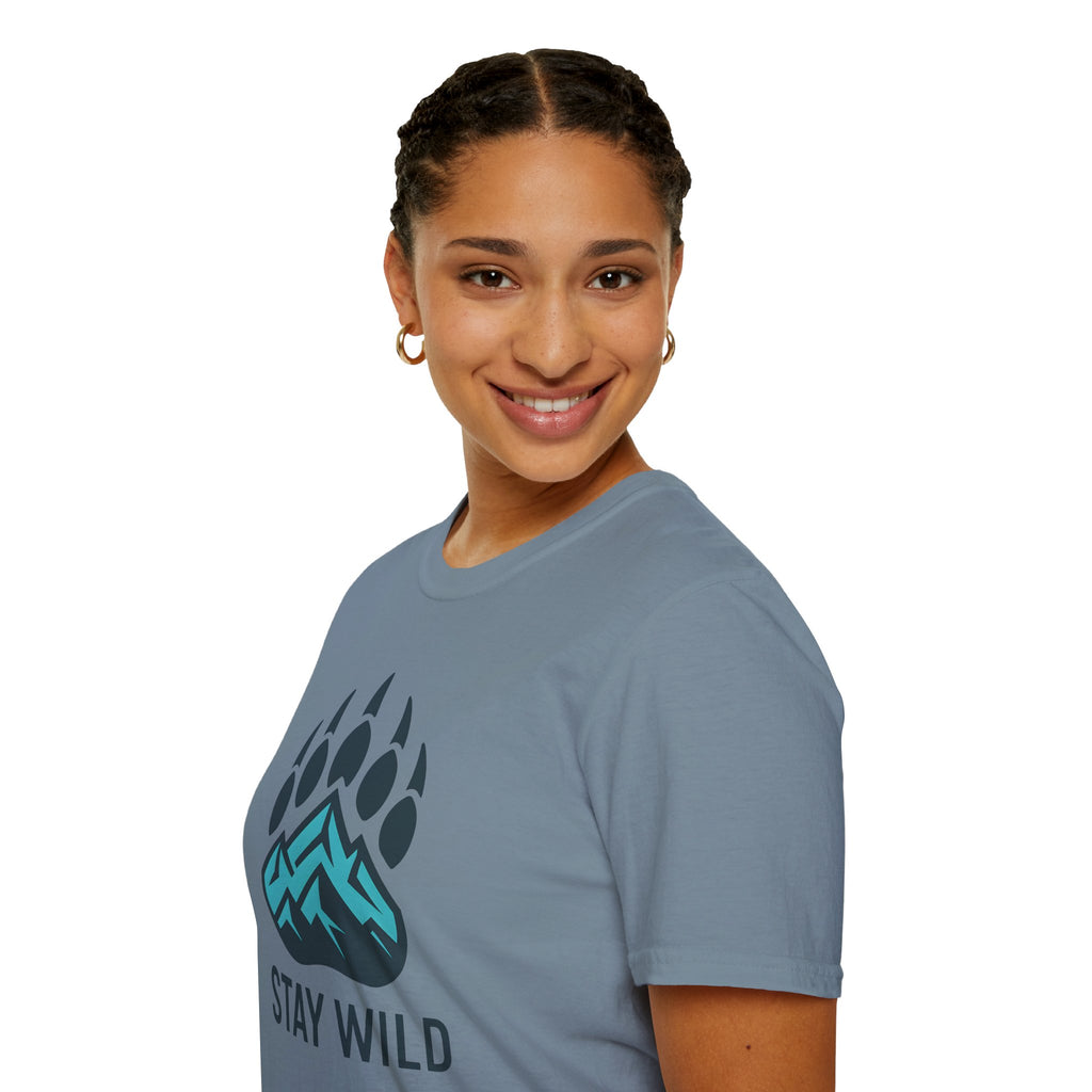 "Stay Wild" Bear Footprint Mountain Emblem T-Shirt