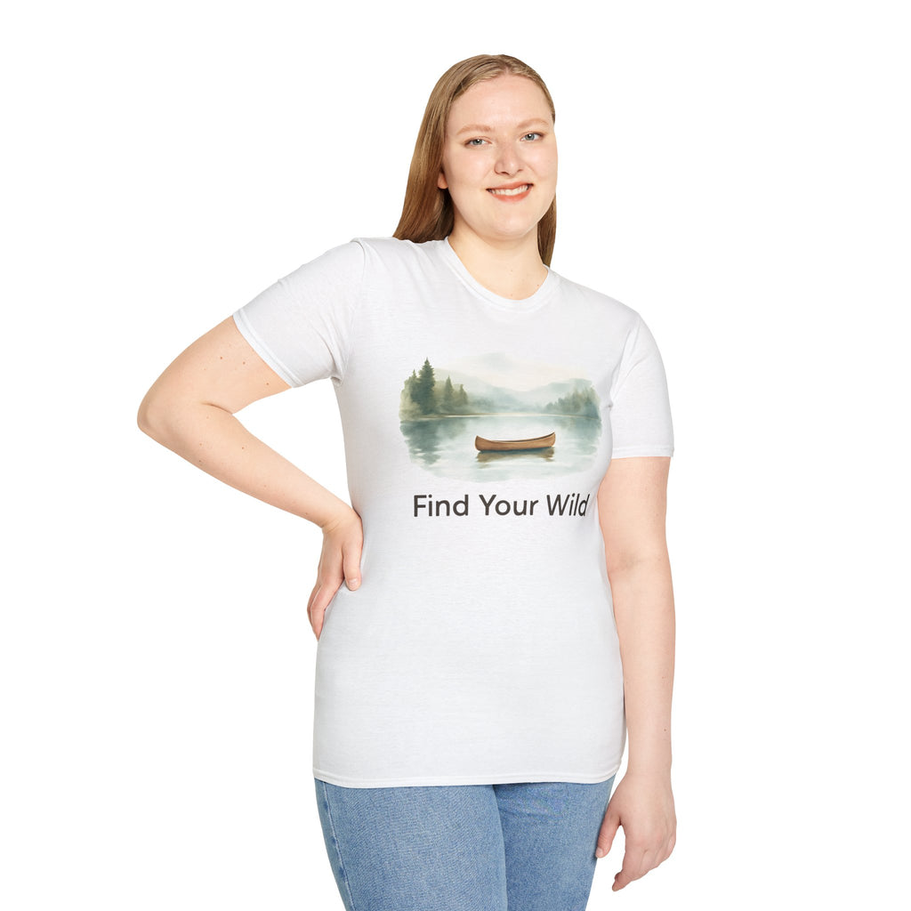 Find Your Wild Canoe T-Shirt — Lake Pine Trees Outdoor Adventure Tee