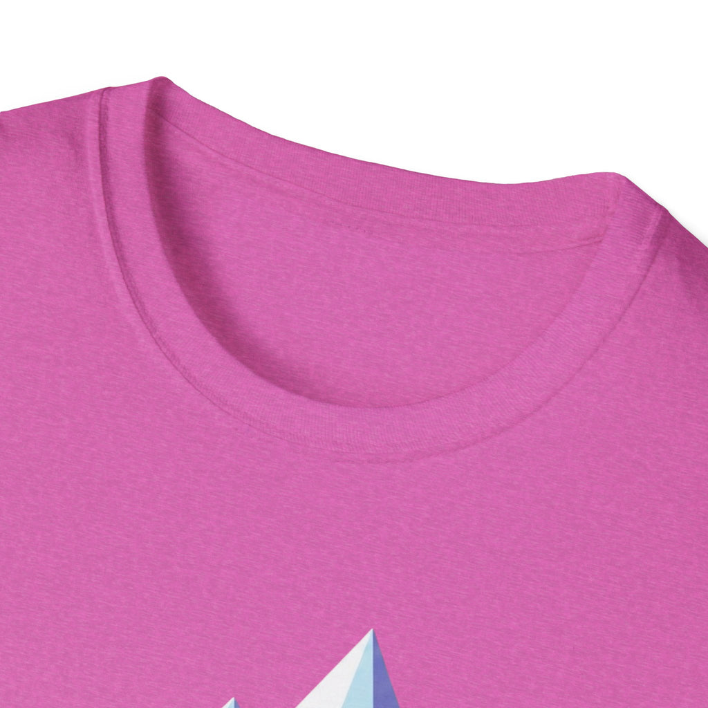 Mountain River T-Shirt — Geometric Blue Peaks & Flowing River