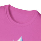 Mountain River T-Shirt — Geometric Blue Peaks & Flowing River