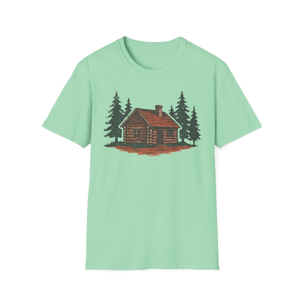 Vintage Cozy Cabin T-Shirt — Faded Pine Tree Cabin Tee