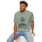 "Seek New Trails" Compass Over Mountains T-Shirt