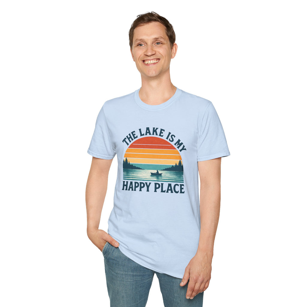 Canoe On The Lake At Sunset "The Lake Is My Happy Place" T-Shirt