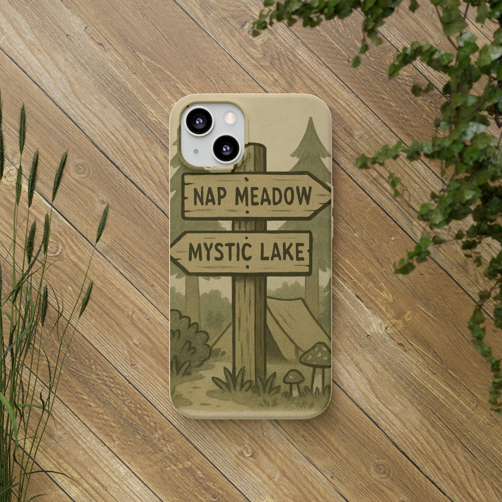 Biodegradable Phone Case — 'Nap Meadow' Mystic Lake Camping Design