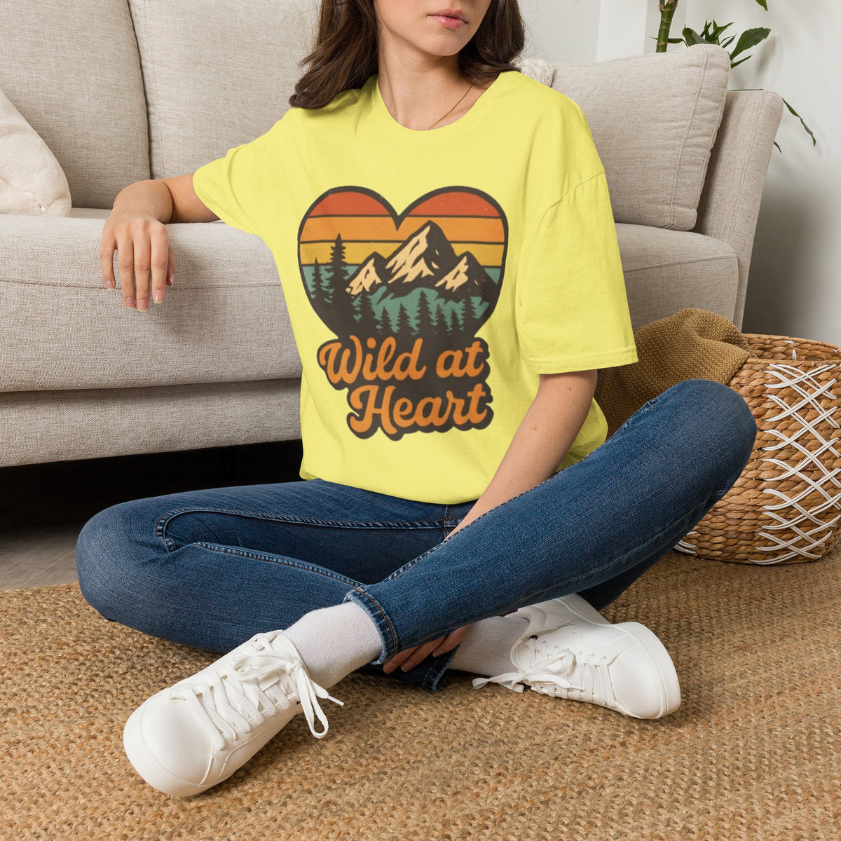 "Wild at Heart" Mountain Heart Retro Sunset Nature Tee Shirt