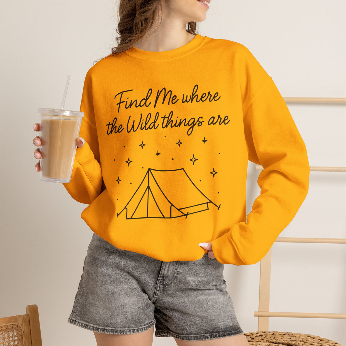 "Find Me Where the Wild Things Are" Tent Camping Starry Sky Crewneck Sweatshirt