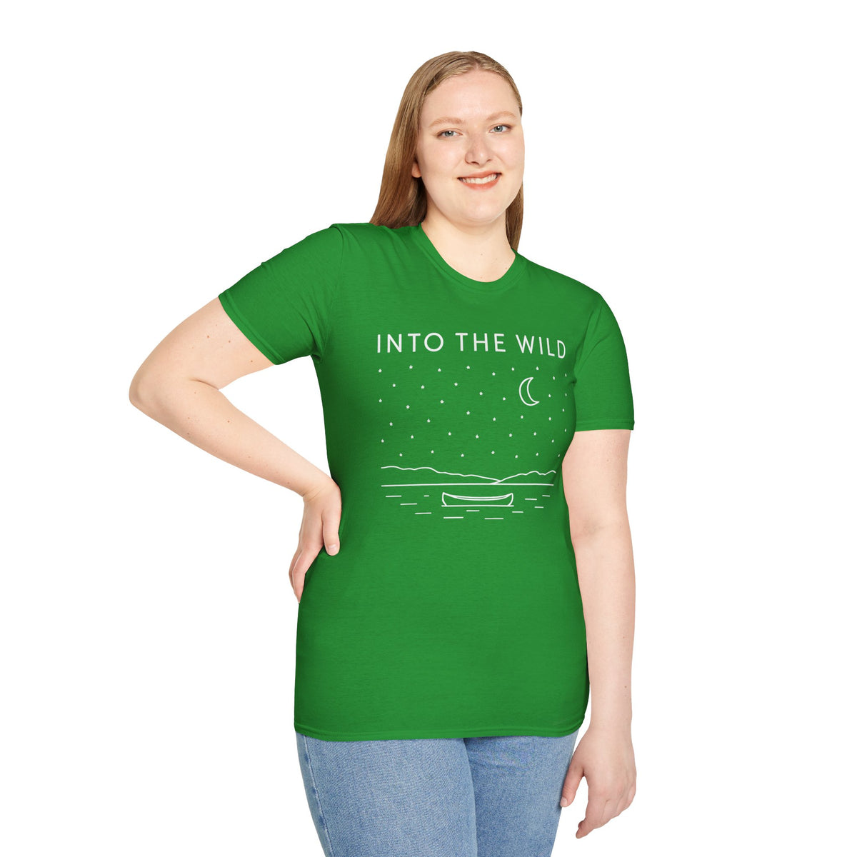 Into The Wild Canoe T-Shirt - Minimal Night Sky Lake Camping Tee