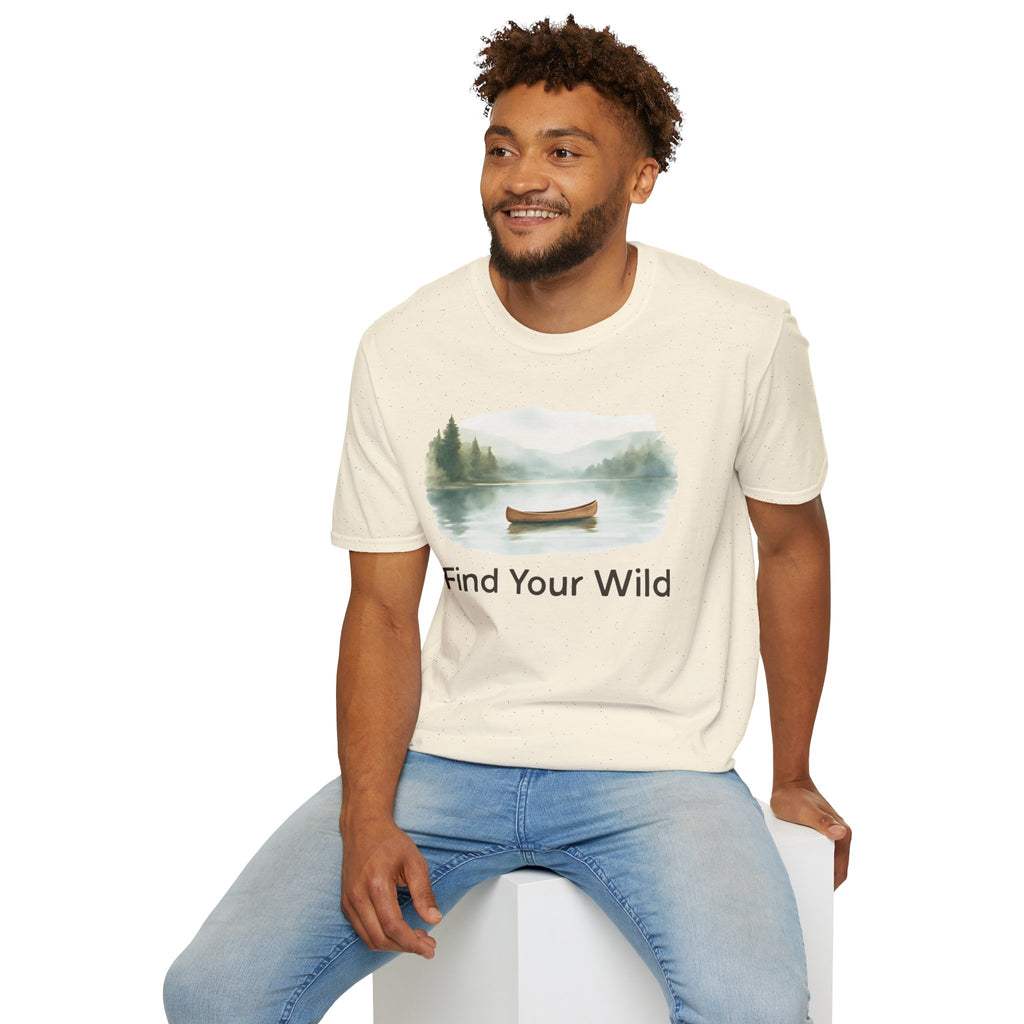 Find Your Wild Canoe T-Shirt — Lake Pine Trees Outdoor Adventure Tee