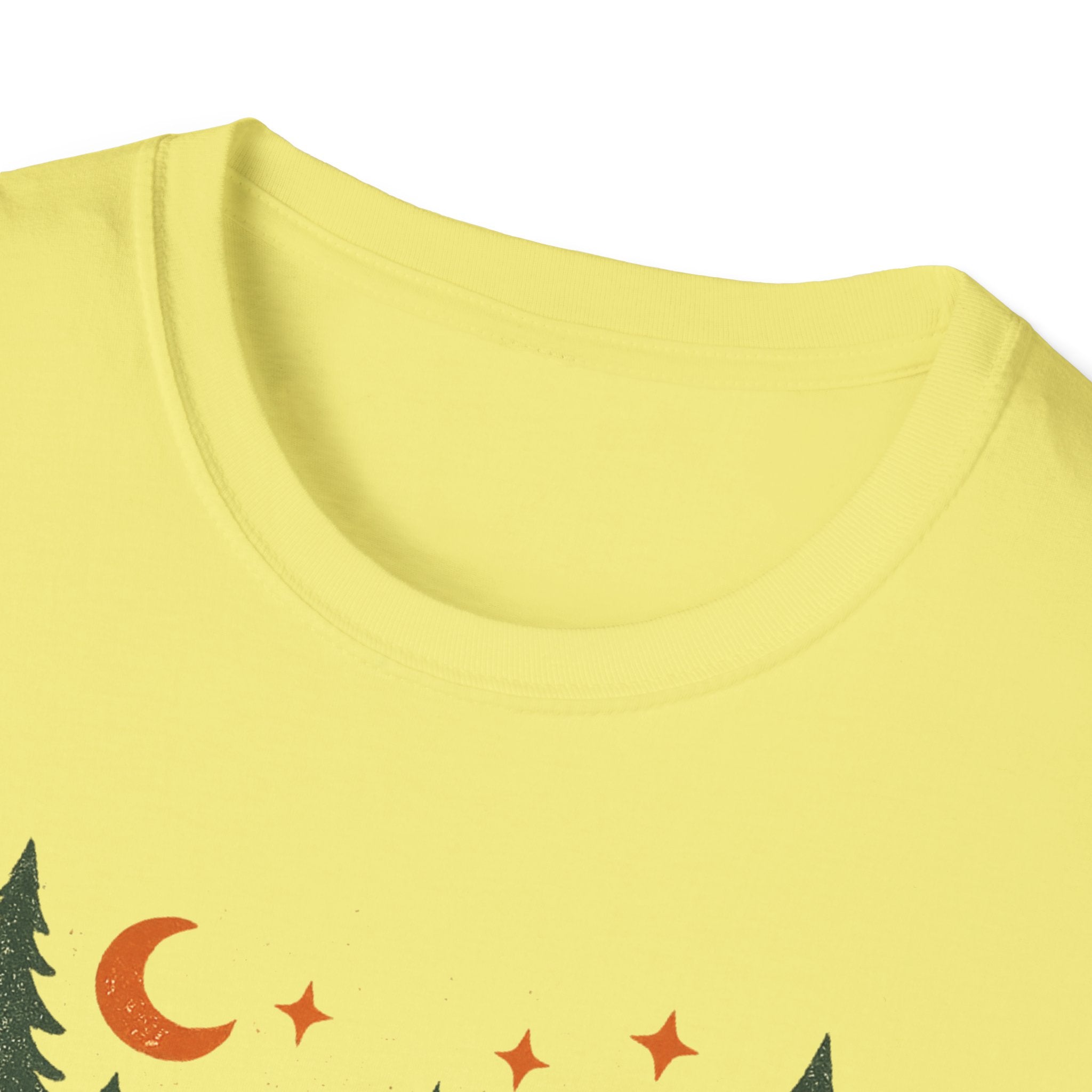 "Campfires & Good Times" T-Shirt — Retro Camping Tee with Bonfire, Trees & Coffee Mug