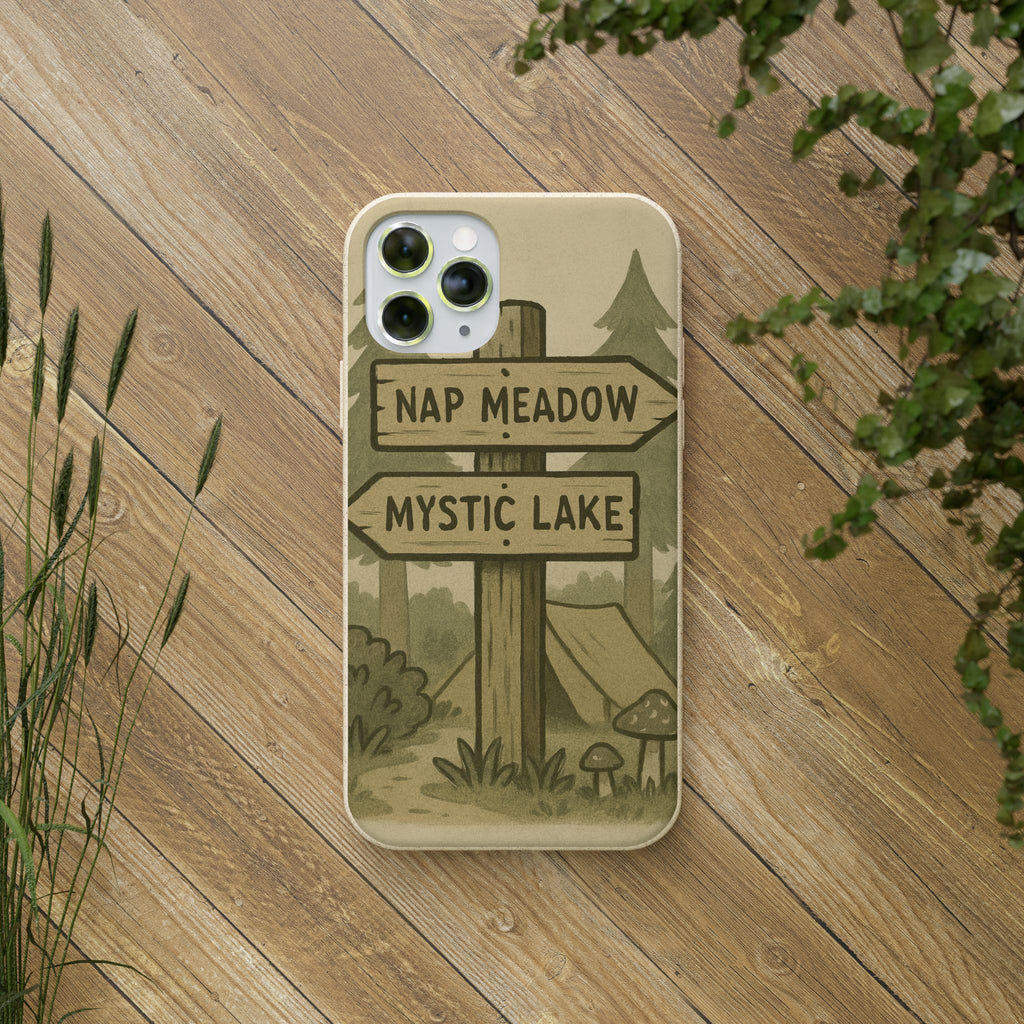 Biodegradable Phone Case — 'Nap Meadow' Mystic Lake Camping Design