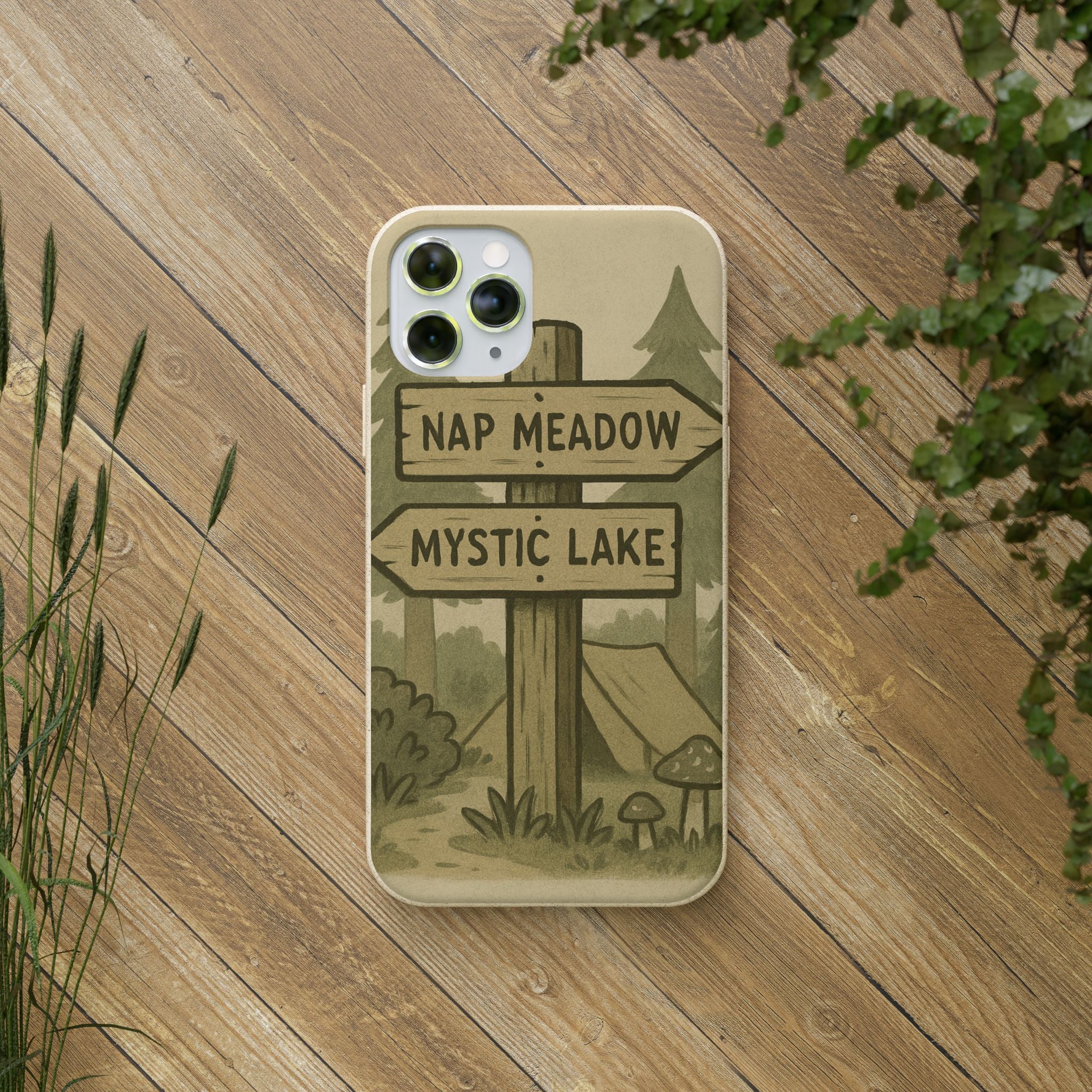 Biodegradable Phone Case — 'Nap Meadow' Mystic Lake Camping Design