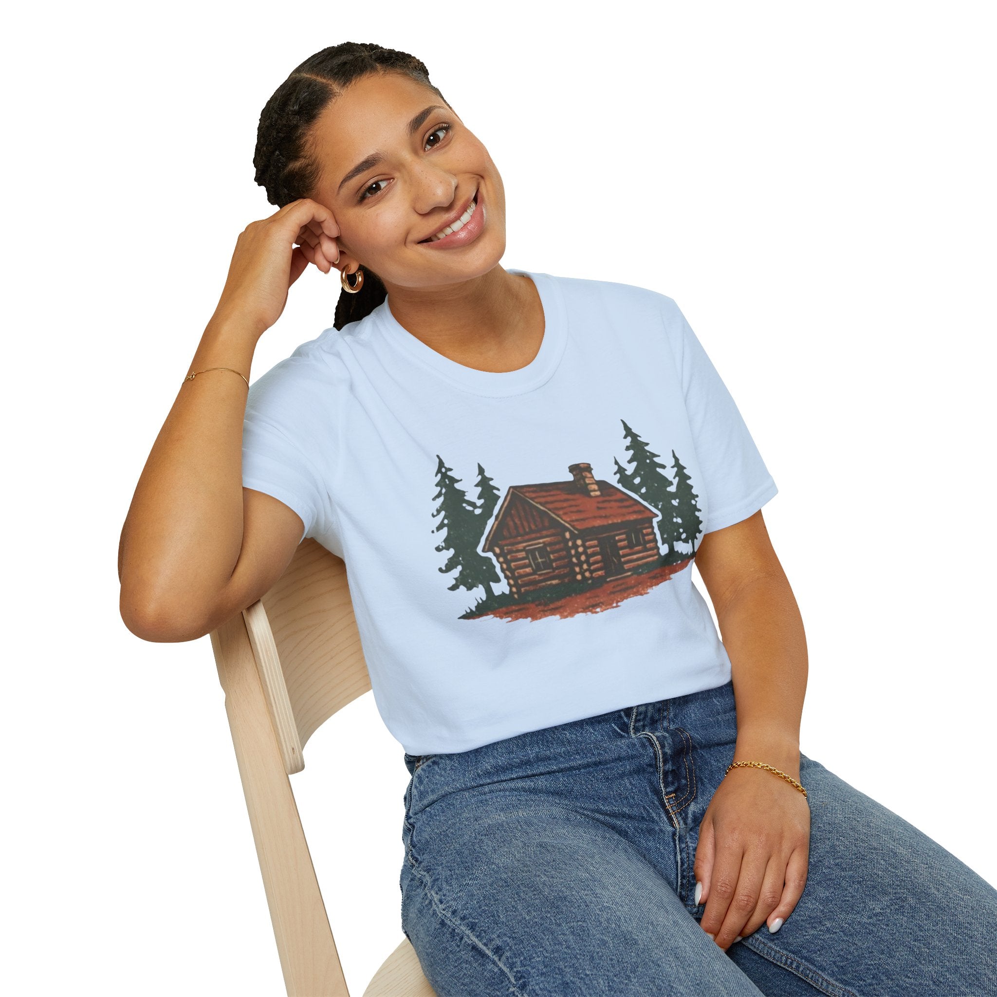 Vintage Cozy Cabin T-Shirt — Faded Pine Tree Cabin Tee