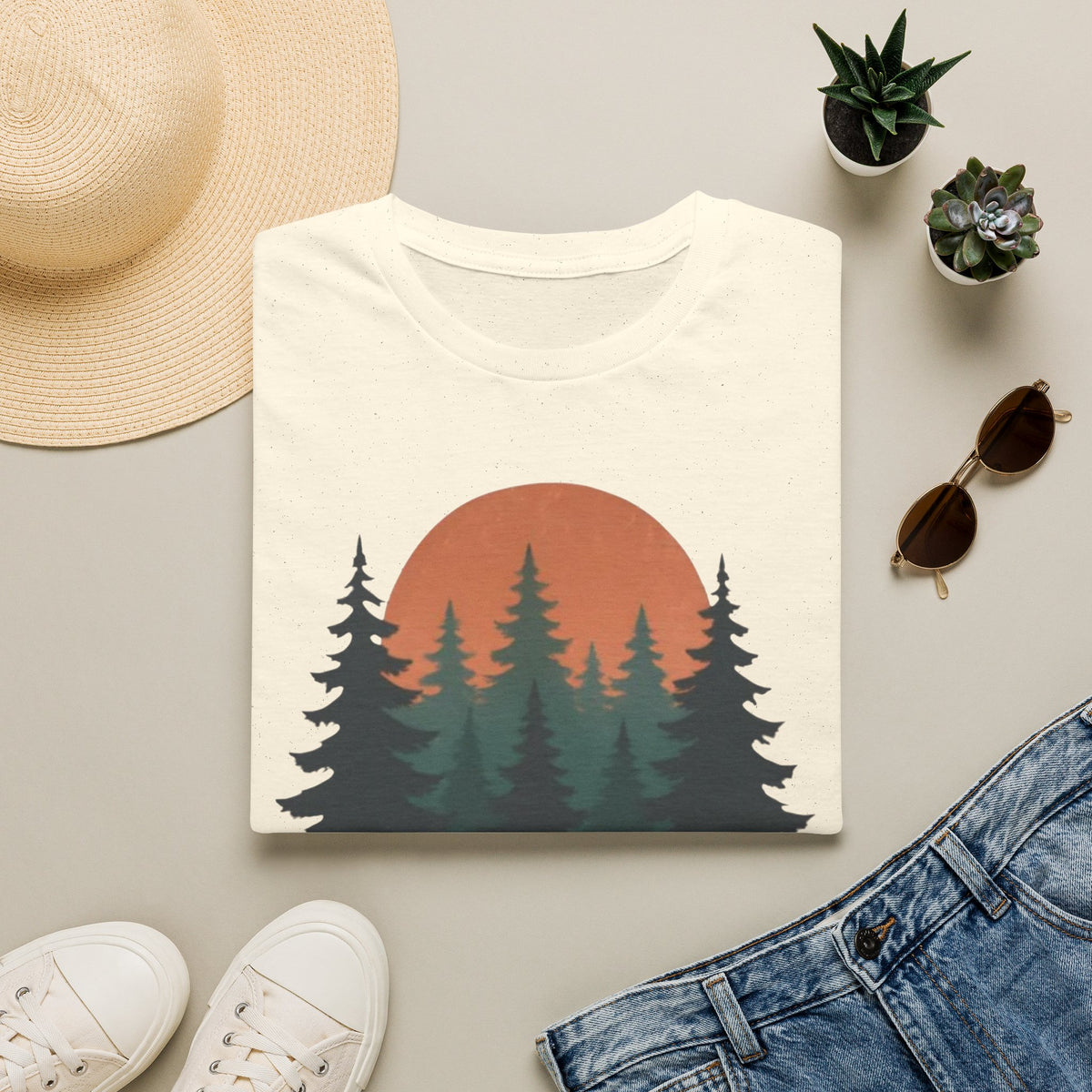 Nature Sunset T-Shirt — Vintage Pine Forest Tee