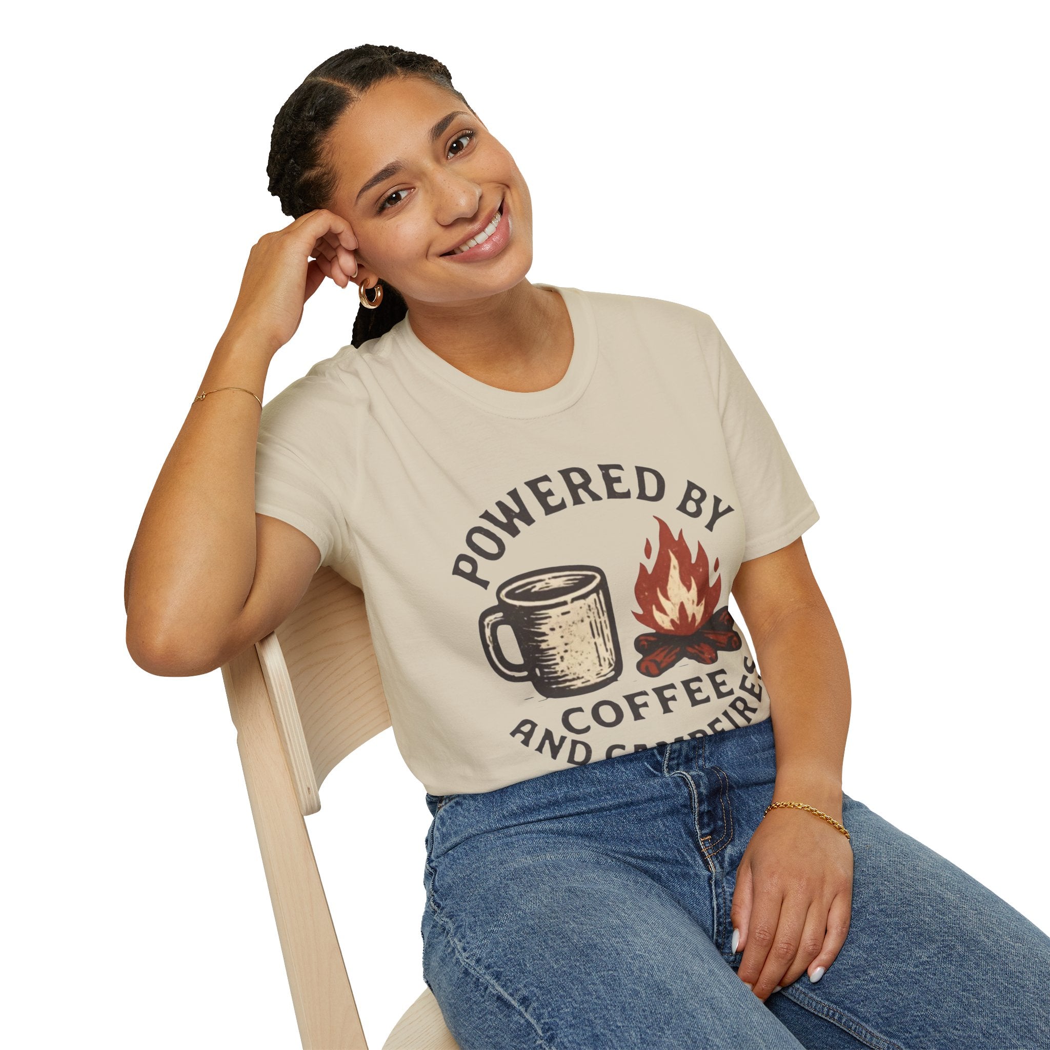 Powered By Coffee And Campfires Vintage Camping T-Shirt