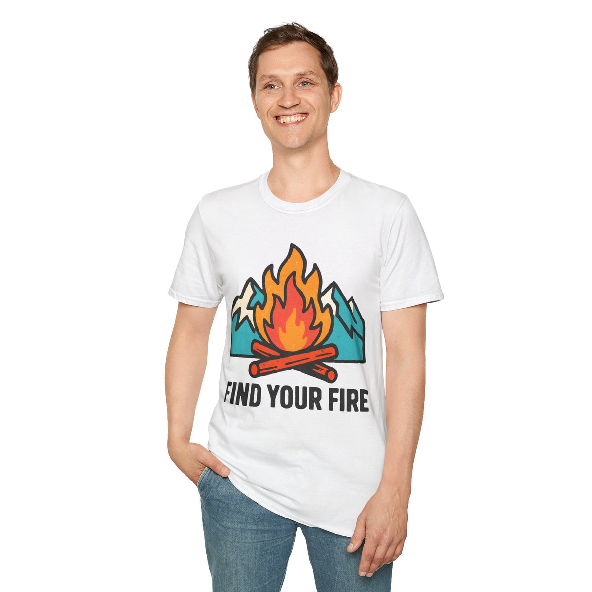 "Find Your Fire" Campfire & Snow-Capped Mountains T-Shirt