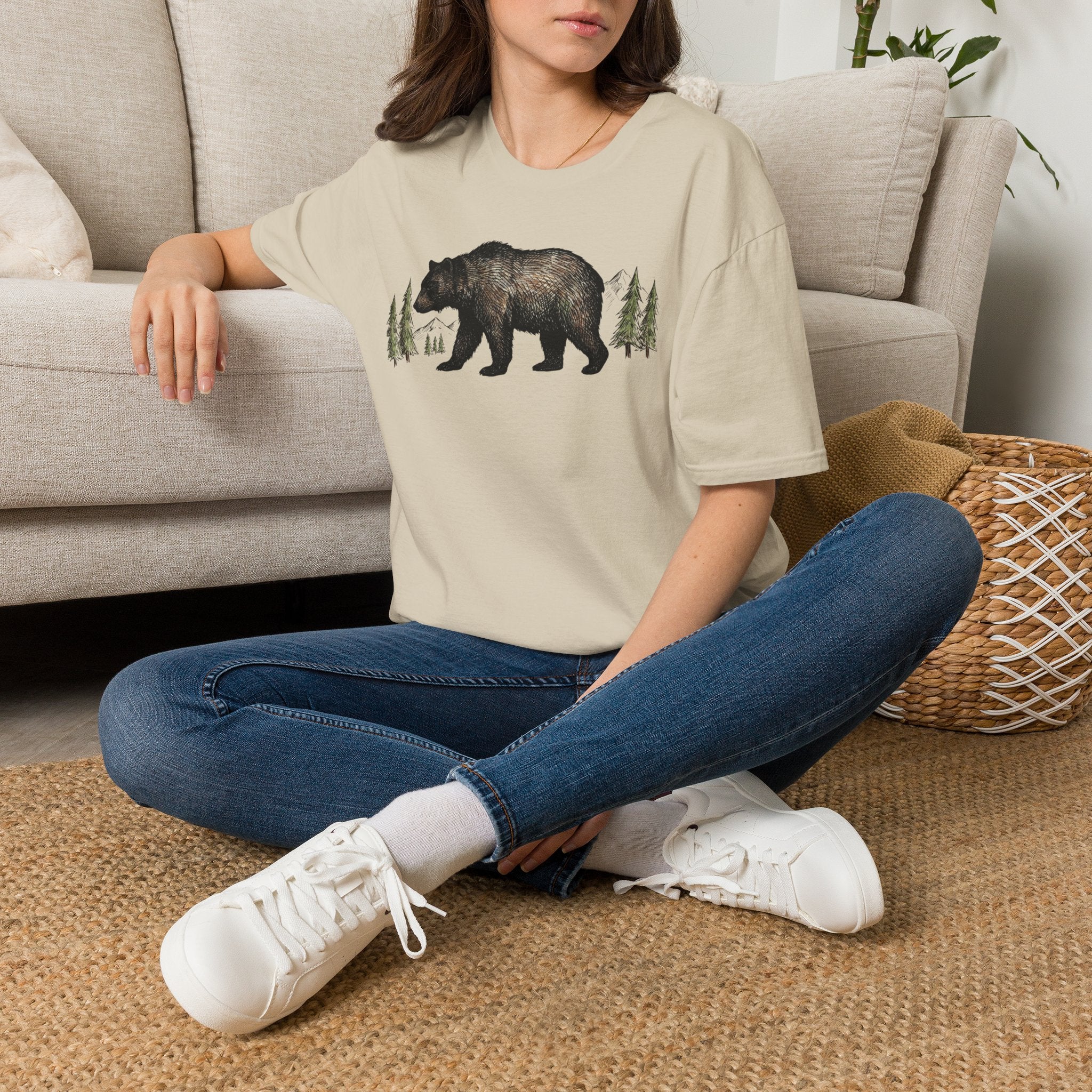 Bear & Forest T‑Shirt - Rustic Woodland Graphic Tee