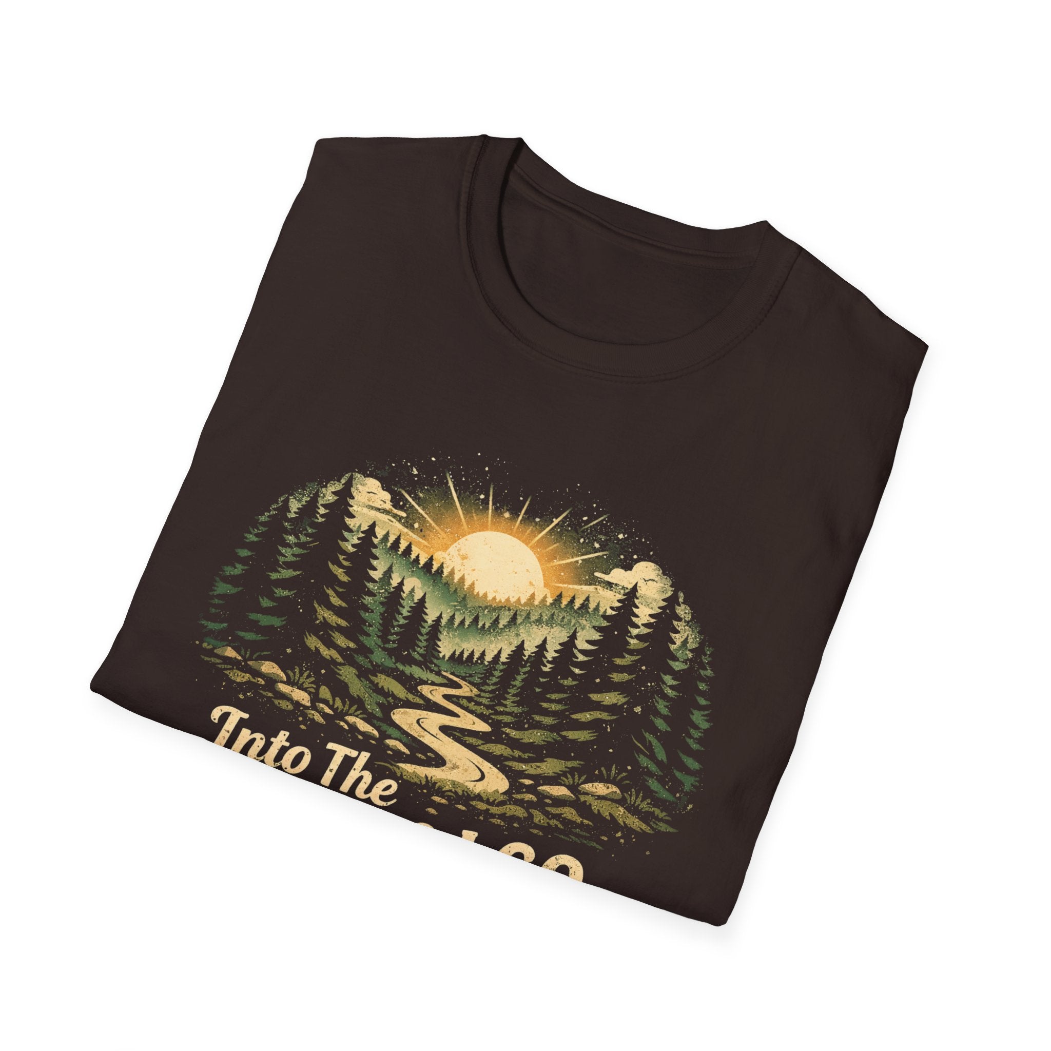 T-Shirt — "Into The Woods I Go" Vintage Forest Sunset Tee