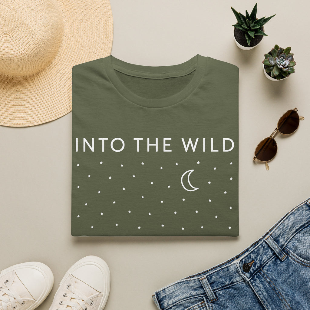 Into The Wild Canoe T-Shirt - Minimal Night Sky Lake Camping Tee