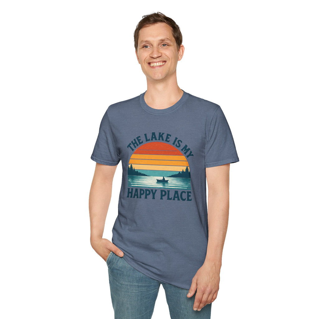 Canoe On The Lake At Sunset "The Lake Is My Happy Place" T-Shirt