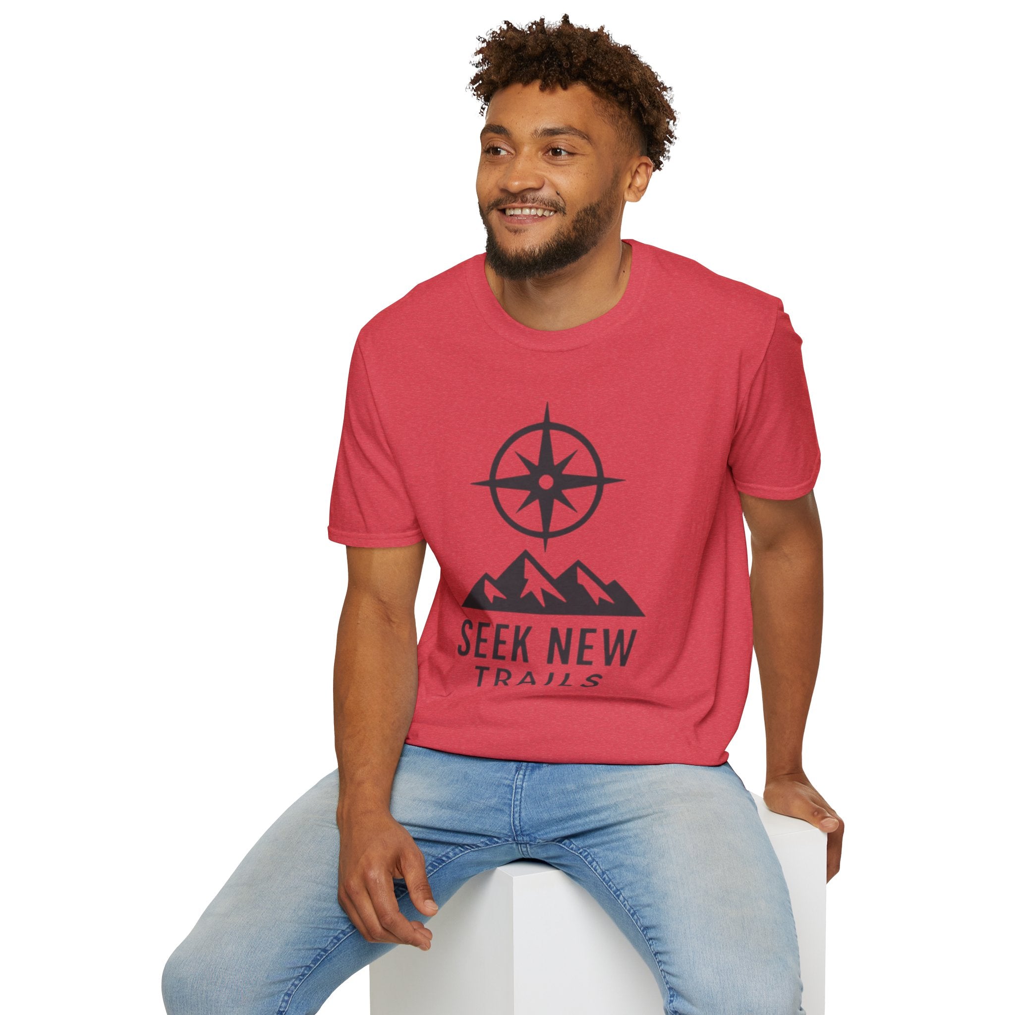 "Seek New Trails" Compass Over Mountains T-Shirt