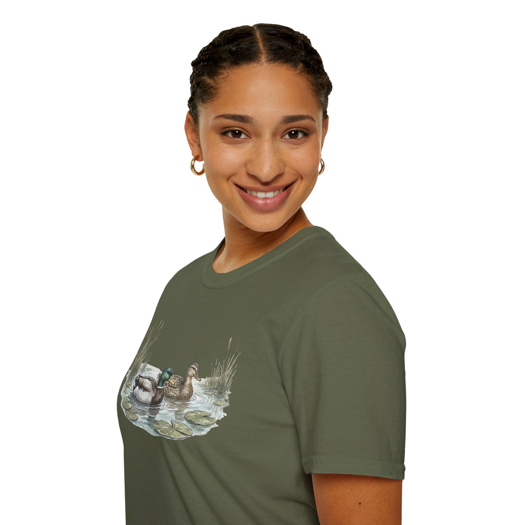 Duck Pair T-Shirt — Watercolor Mallard Ducks on Pond Nature Tee