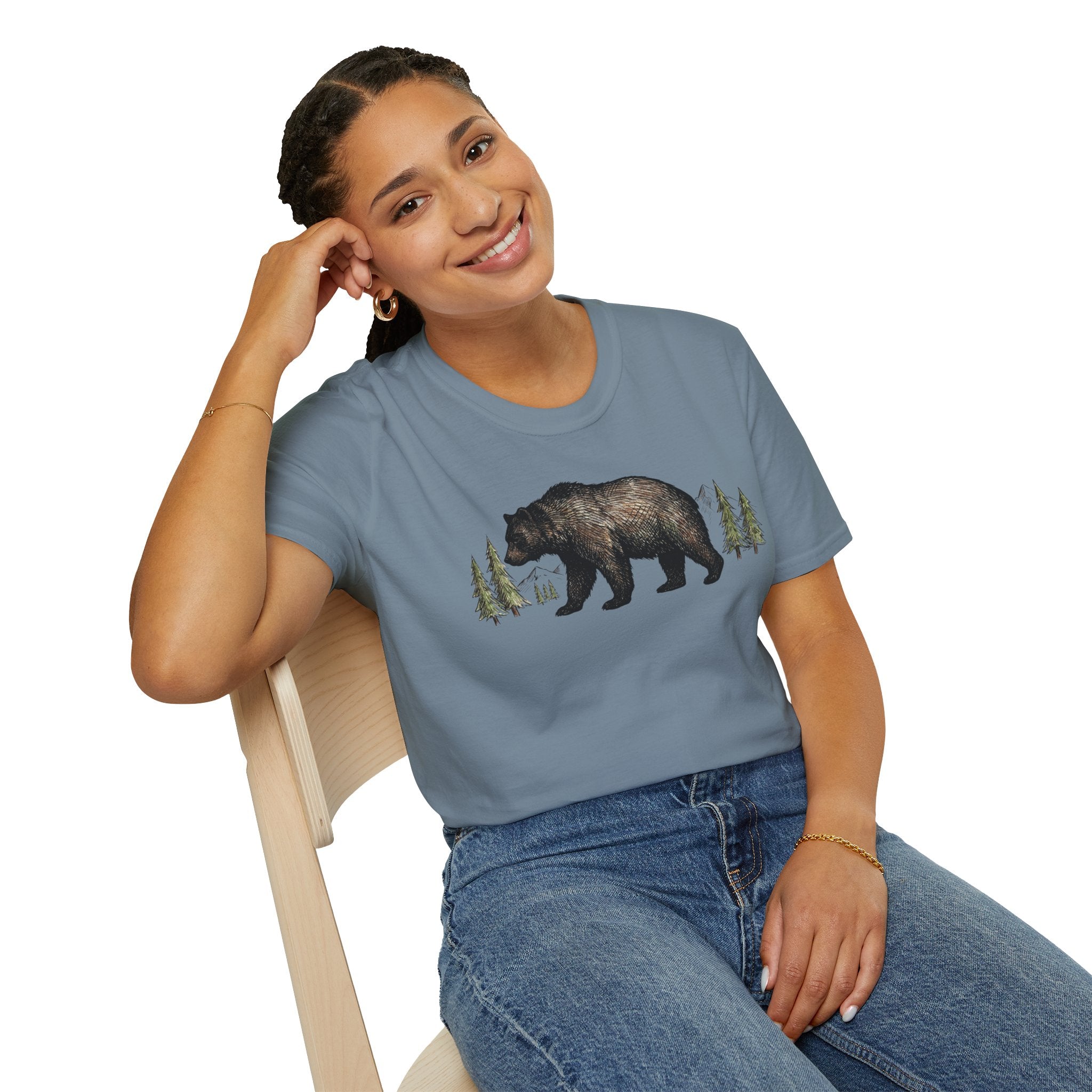 Bear & Forest T‑Shirt - Rustic Woodland Graphic Tee