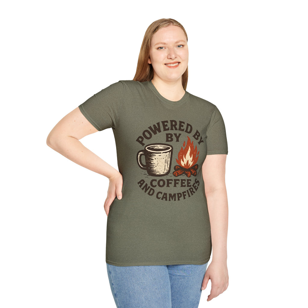 Powered By Coffee And Campfires Vintage Camping T-Shirt