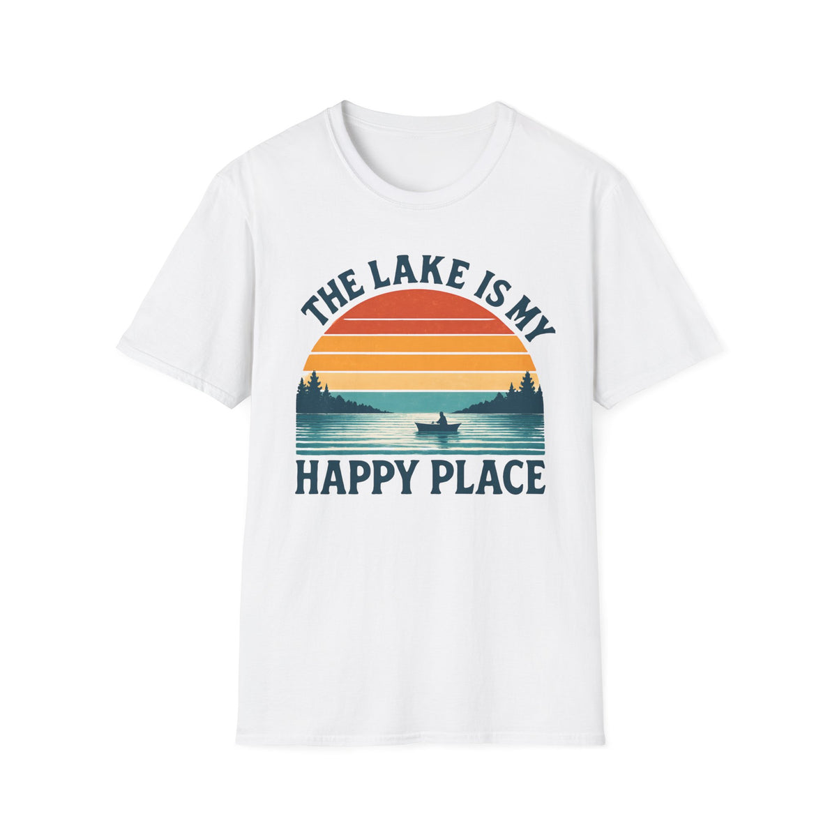 "The Lake Is My Happy Place" Canoe On The Lake At Sunset T-Shirt