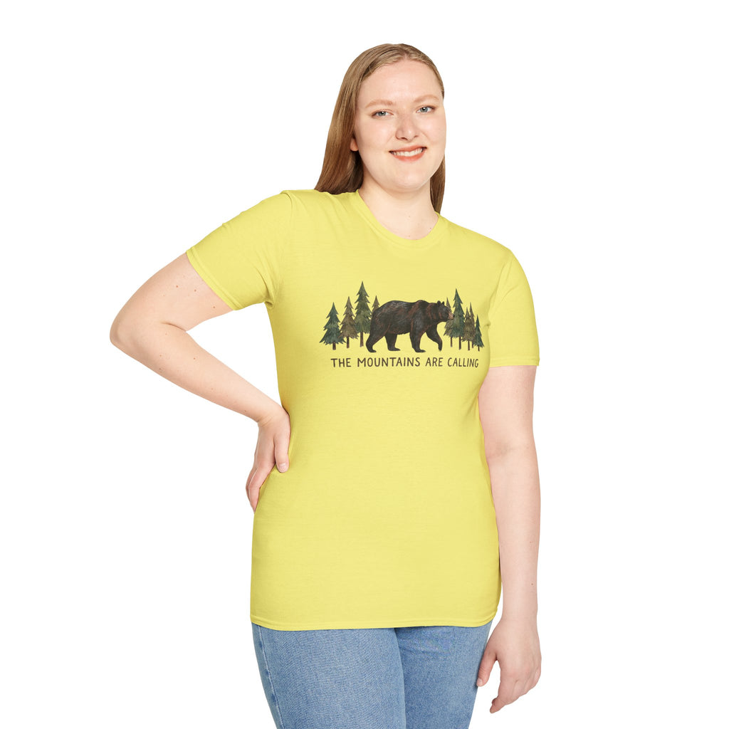 "The Mountains Are Calling" Bear and Pines T-Shirt — Outdoor Graphic Tee