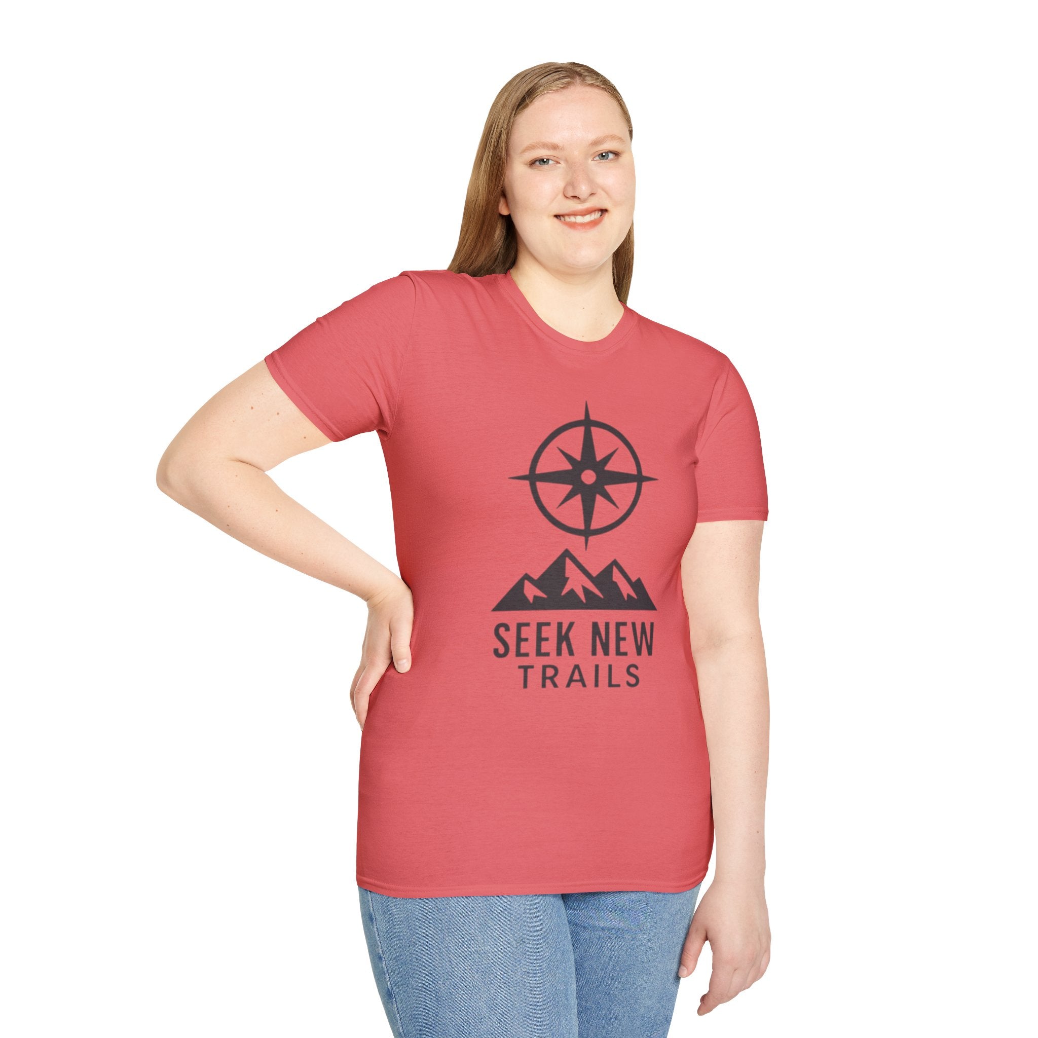 "Seek New Trails" Compass Over Mountains T-Shirt