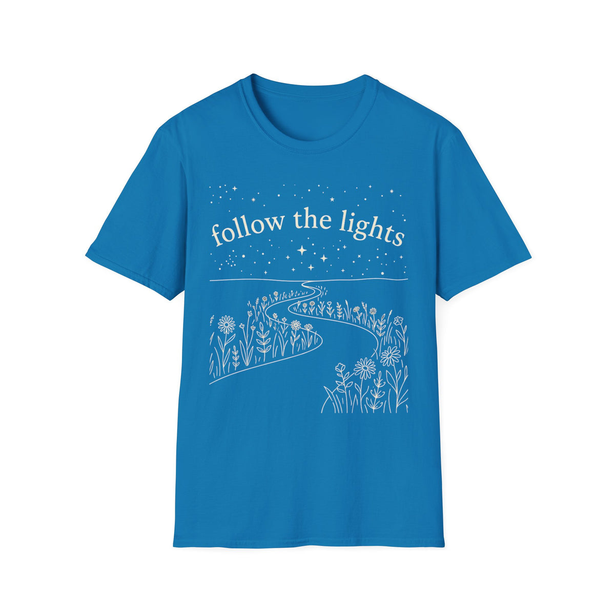"Follow the Lights" Inspirational Night Sky Floral Path Graphic Tee Shirt