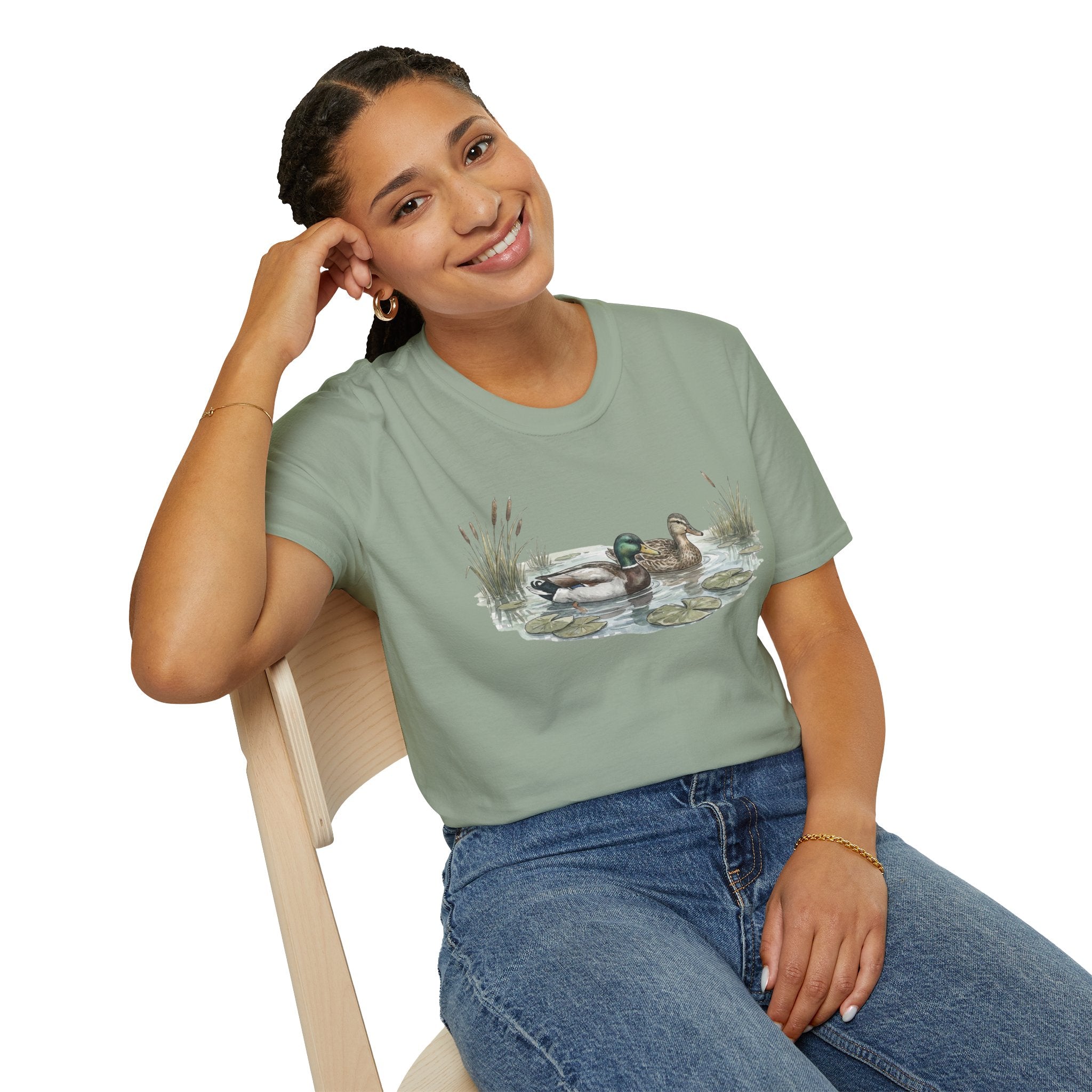 Duck Pair T-Shirt — Watercolor Mallard Ducks on Pond Nature Tee