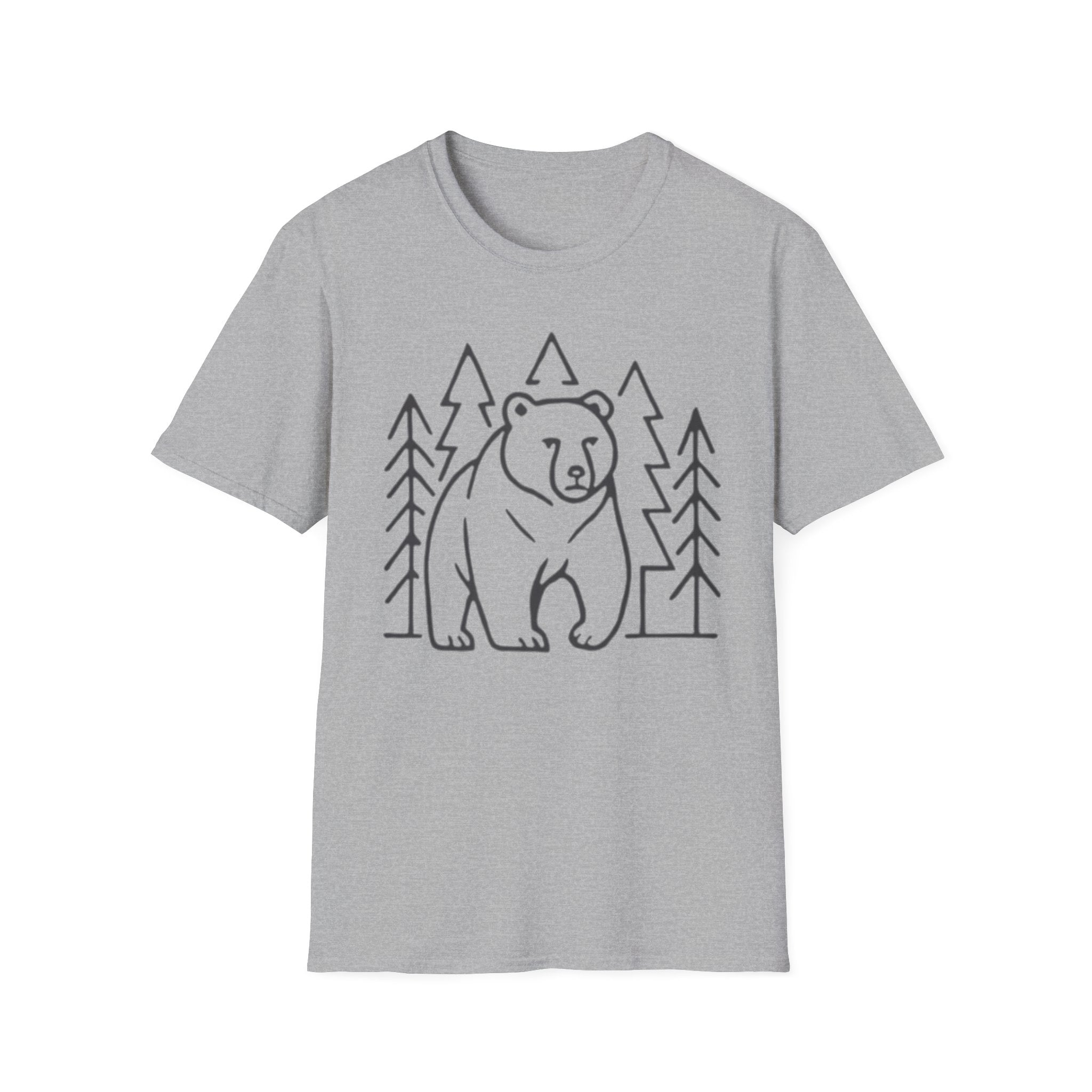 Bear & Pines T-Shirt — Minimal Line Drawing Woodland Tee