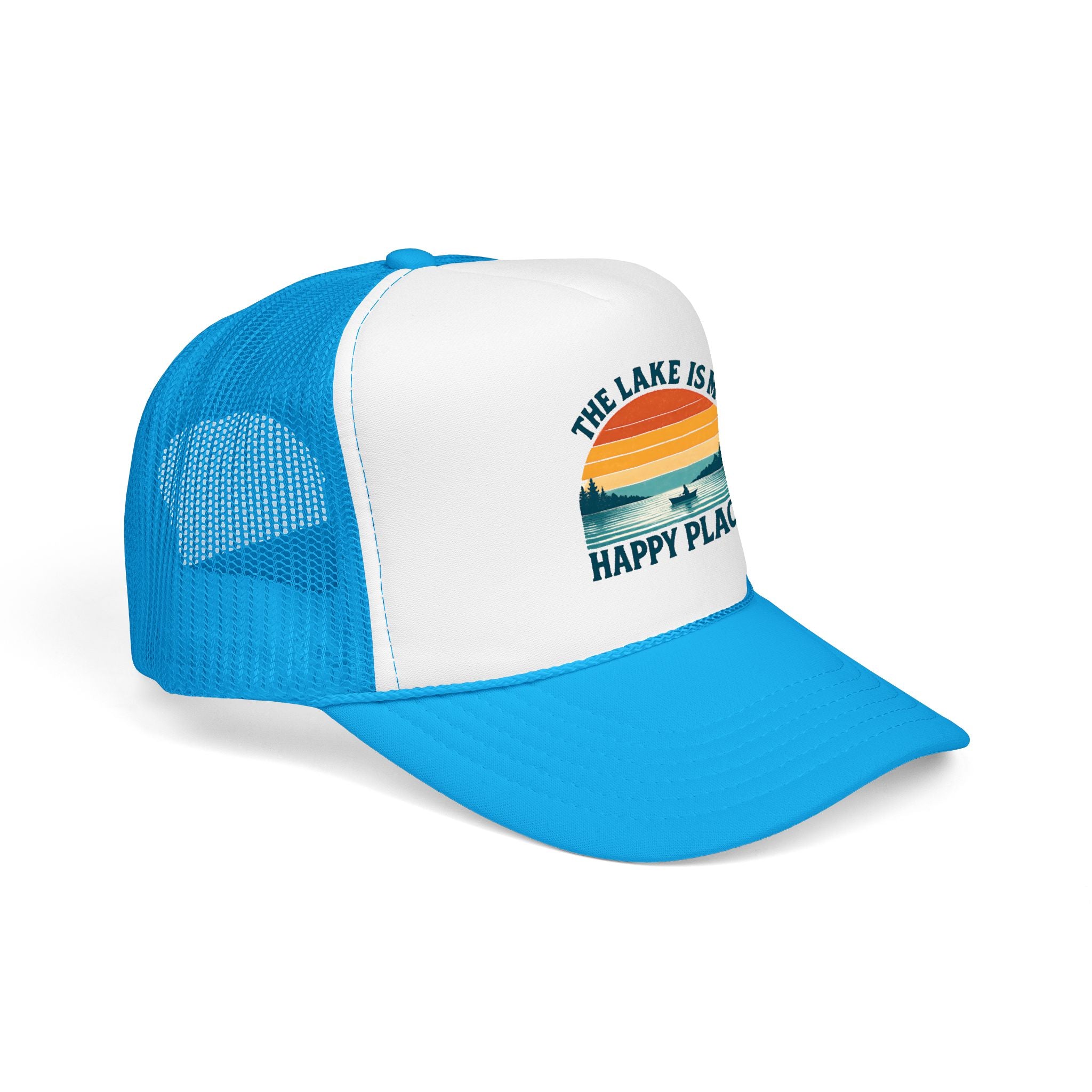 Lake Is My Happy Place Trucker Hat — Vintage Sunset Fishing Foam Cap
