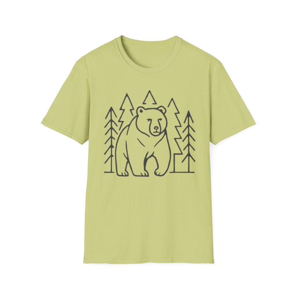 Bear & Pines T-Shirt — Minimal Line Drawing Woodland Tee