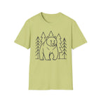Bear & Pines T-Shirt — Minimal Line Drawing Woodland Tee