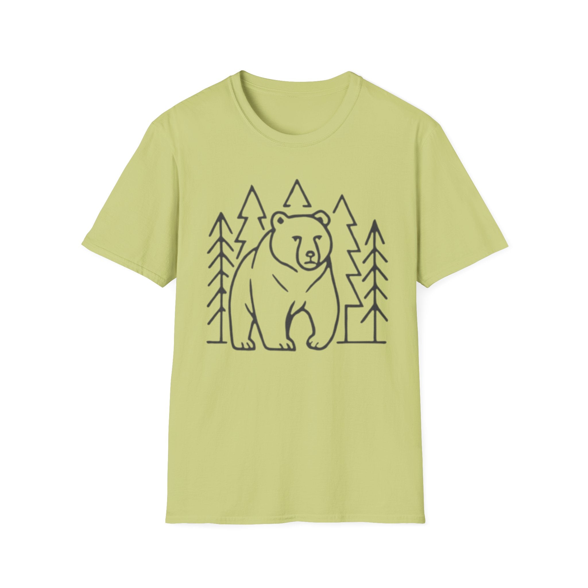 Bear & Pines T-Shirt — Minimal Line Drawing Woodland Tee