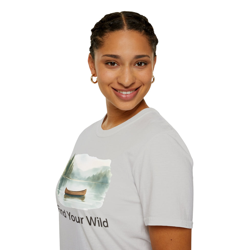 Find Your Wild Canoe T-Shirt — Lake Pine Trees Outdoor Adventure Tee