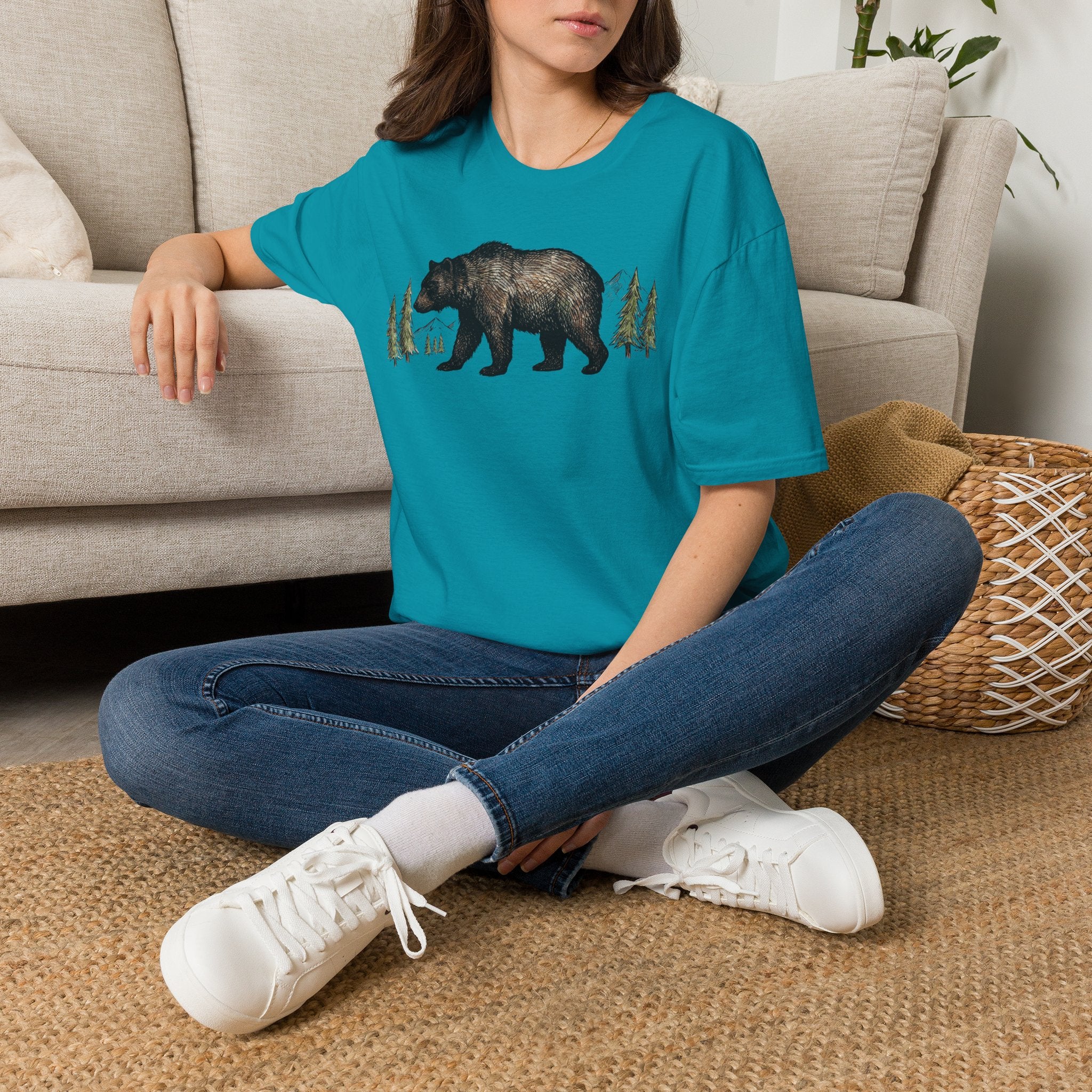 Bear & Forest T‑Shirt - Rustic Woodland Graphic Tee
