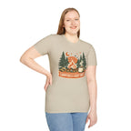 "Campfires & Good Times" T-Shirt — Retro Camping Tee with Bonfire, Trees & Coffee Mug
