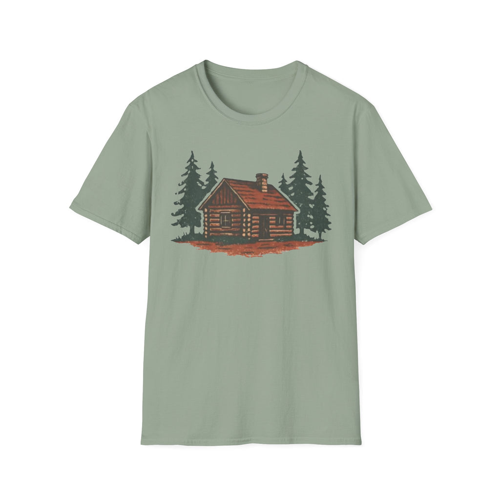 Vintage Cozy Cabin T-Shirt — Faded Pine Tree Cabin Tee