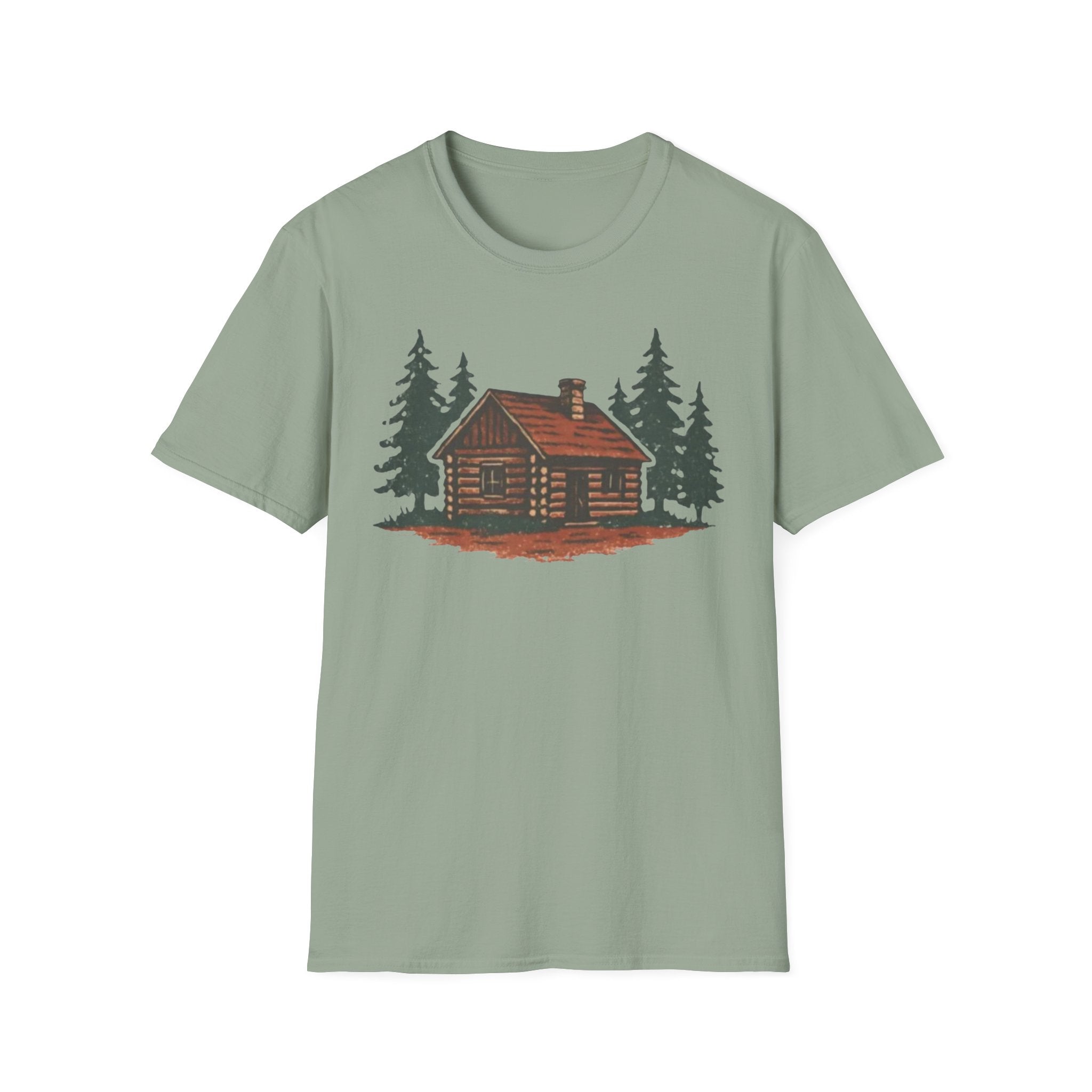 Vintage Cozy Cabin T-Shirt — Faded Pine Tree Cabin Tee